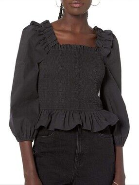 The Drop Black Smocked Blouse Top Size M NWT